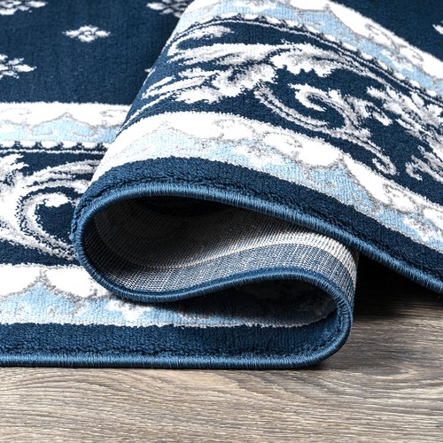 JONATHAN Y Acanthus French Border Navy/Blue Indoor Area Rug, 4x6, Vintage, Bohemian, Easy-Cleaning for Living Room, Bedroom, Kitchen, Pet Friendly, Non-Shedding (MDP504C-4)