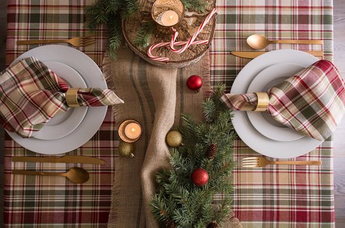 DII Give Thanks Plaid Fall Table Decor, Autumn & Thanksgiving Tabletop Linens, 70" Round Tablecloth