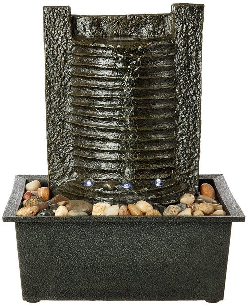 Indoor Fountain with LED Lights – Lighted Tabletop Water Feature with Stone Wall and Soothing Sound – Zen Décor for Home or Office by Pure Garden