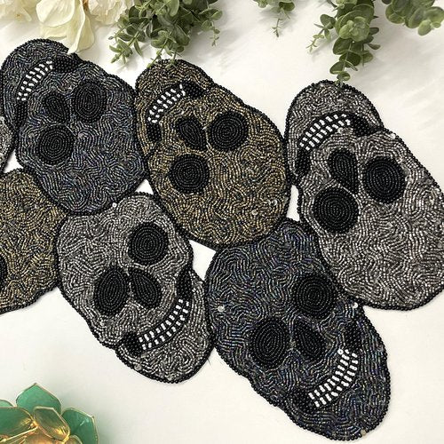 Enliven Handmade Bead Table Runner, Halloween Skull, Fall Runner