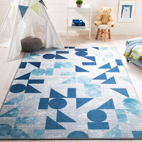 SAFAVIEH Washable Rug Kids Playhouse Collection - 3'3" x 5'3", Grey & Blue, Slip Resistant & Easy to Clean, Ideal for Kids Room, Playroom, Nursery, Boys & Girls Room (KPH222F)