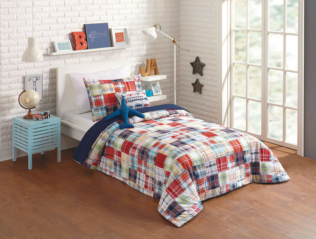 URBAN PLAYGROUND Kids Boys Cotton Comforter Set (Includes 2 Pillows) (Twin, Plaid)