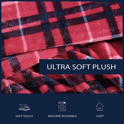 Nautica Blanket Plush Fleece Plaid Bedding, Home Decor for All Seasons, King, Winter Tattersall Red