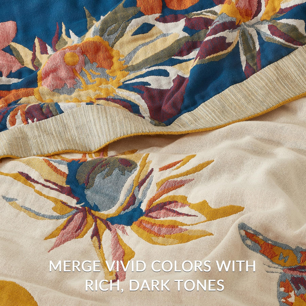 Bailix Boho Throw Blanket for Couch Sofa Bed, 100% Cotton Woven Quilt with Tassel 60”x80”, Super Soft Muslin Blanket with Floral Printed, Decorative Reversible Bed Blanket/Cover for All Seasons