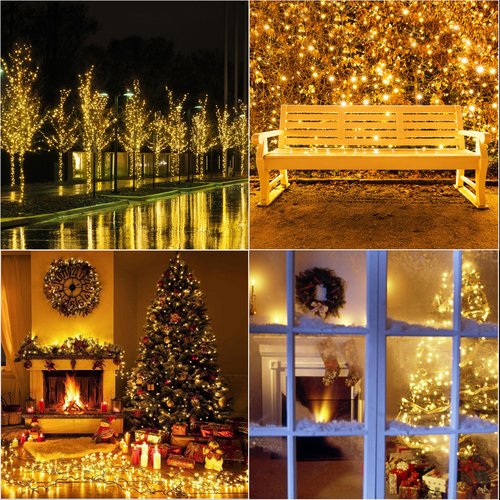 LAMPHOME 66ft Golden Christmas Decorative Mini Lights,200 LED Green Wire Fairy Starry String Lights Plug in, 16 Lighting Modes for Indoor Outdoor Xmas Tree Wedding Party (Yellow)