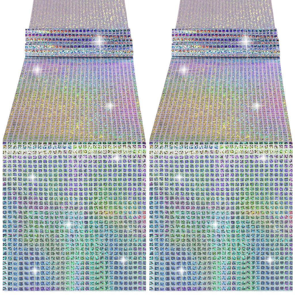 Durony 2 Pack Disco Table Runner 11 x 108 Inch Mirror Silver Laser Glitter Foil Cover With Sparkle Sequin for Bachelorette, 70s, Cowgirl Party Decorations