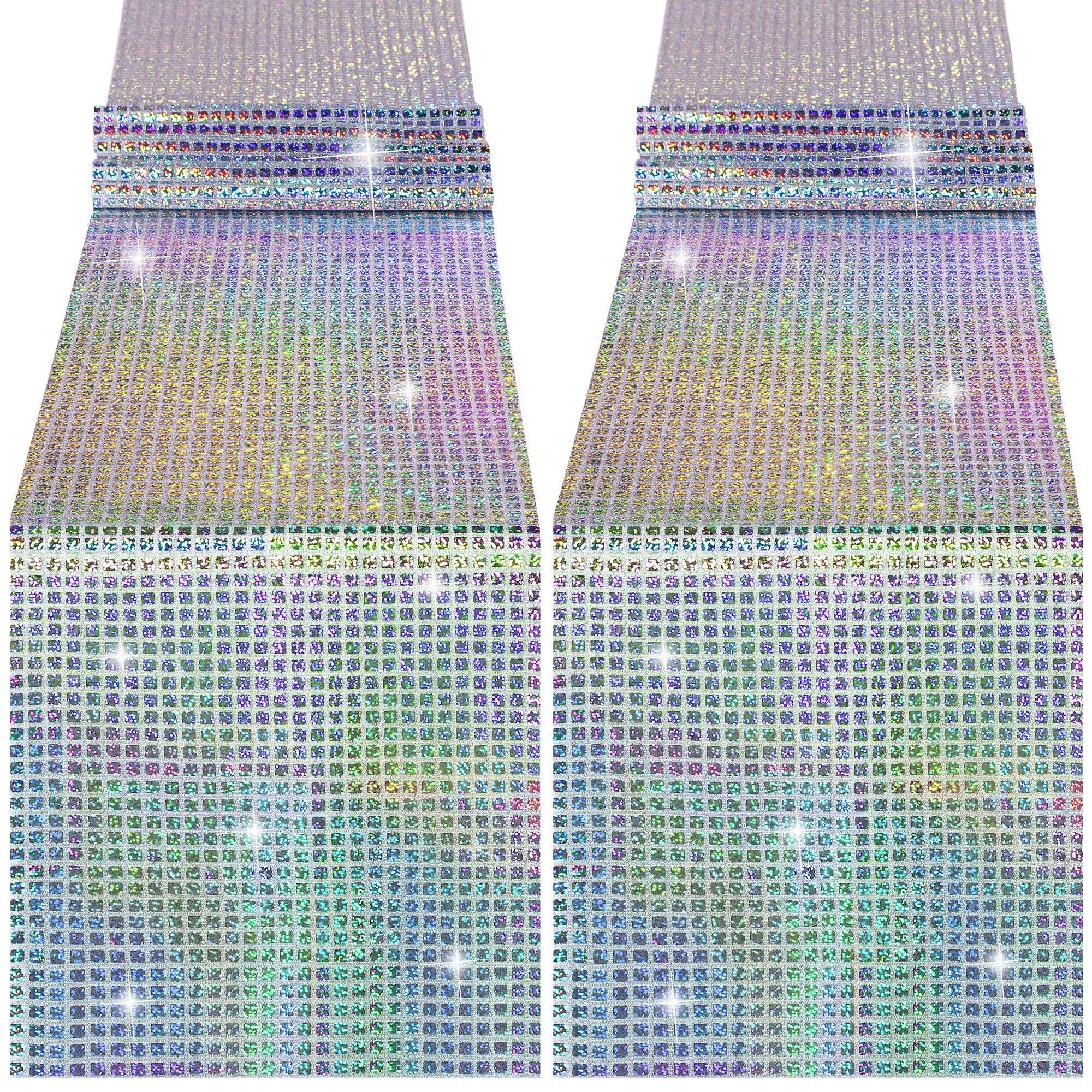 Durony 2 Pack Disco Table Runner 11 x 108 Inch Mirror Silver Laser Glitter Foil Cover With Sparkle Sequin for Bachelorette, 70s, Cowgirl Party Decorations