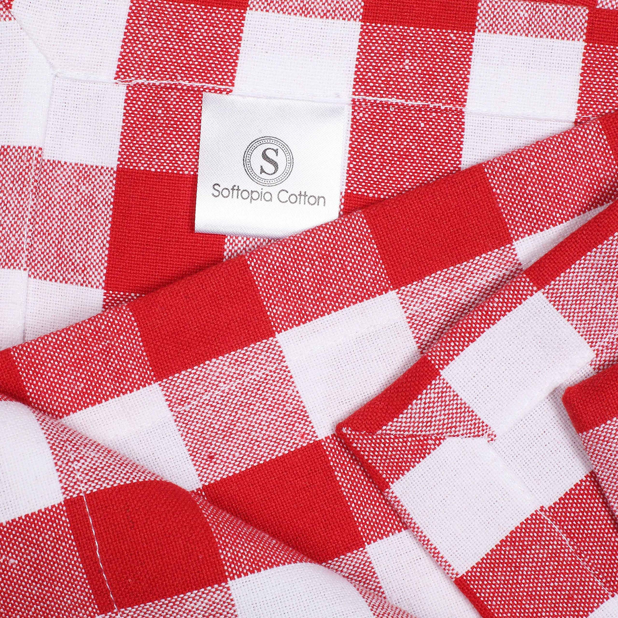 Softopia Cotton Cloth Napkins 18”X18” 100% Cotton Decorative Washable Gingham Buffalo Check Plaid Table Napkin for Kitchen, Party, Wedding, Restaurant & Camping - Red White (Set of 12)