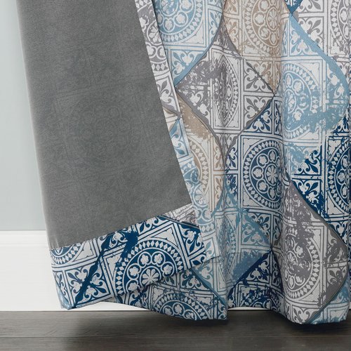 Sun Zero Reardon Global Medallion Print Energy Efficient Grommet Curtain Panel, 54" x 84", Indigo