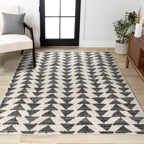 JONATHAN Y Aisha Moroccan Triangle Geometric Cream/Black Indoor Area Rug, 4x6, Contemporary, Modern, Easy-Cleaning for Living Room, Bedroom, Kitchen, Pet Friendly, Non-Shedding (MOH206A-4)