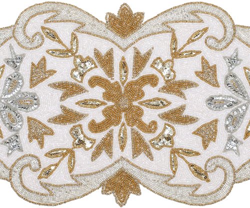 Hand Beaded Decorative Farmhouse Glitz Table Runner for Tabletop, Wedding, Thanksgiving, Easter Party Decorations -A Beautiful Complement to Your Dinner Table Décor- 13x36 Inch - Silver Gold Ivory