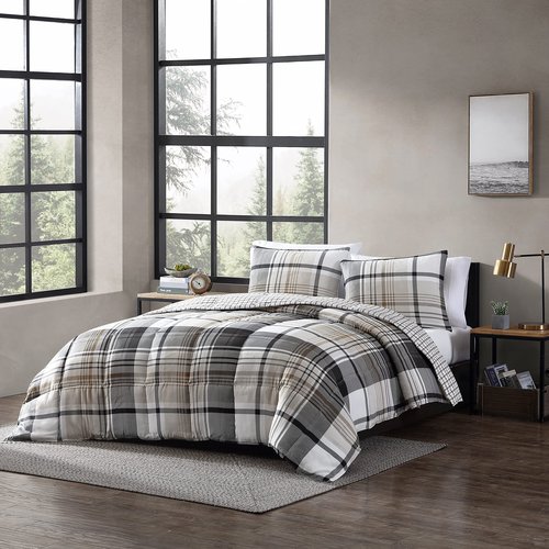 Eddie Bauer - King Comforter Set, Plaid Reversible Bedding, Stylish & Warm Home Decor (Normandy Grey, King)