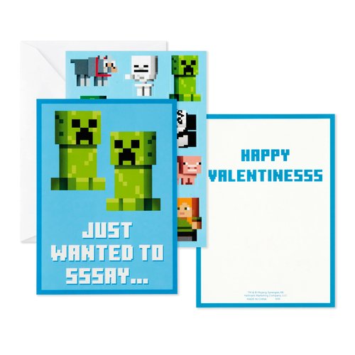Hallmark Minecraft Valentines Day Cards and Stickers for Kids School (24 Classroom Valentines with Envelopes)