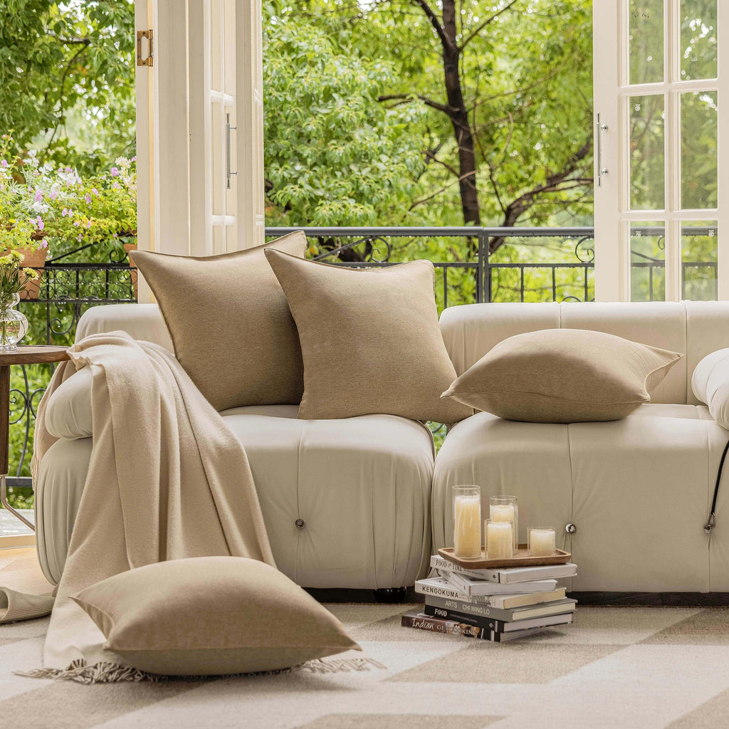 Demetex Outdoor Linen Pillow Covers 18x18 Waterproof Square Throw Pillow Covers Farmhouse Pillow Cases for Balcony Porch Patio, Set of 4, 18 x 18 Inch, Linen