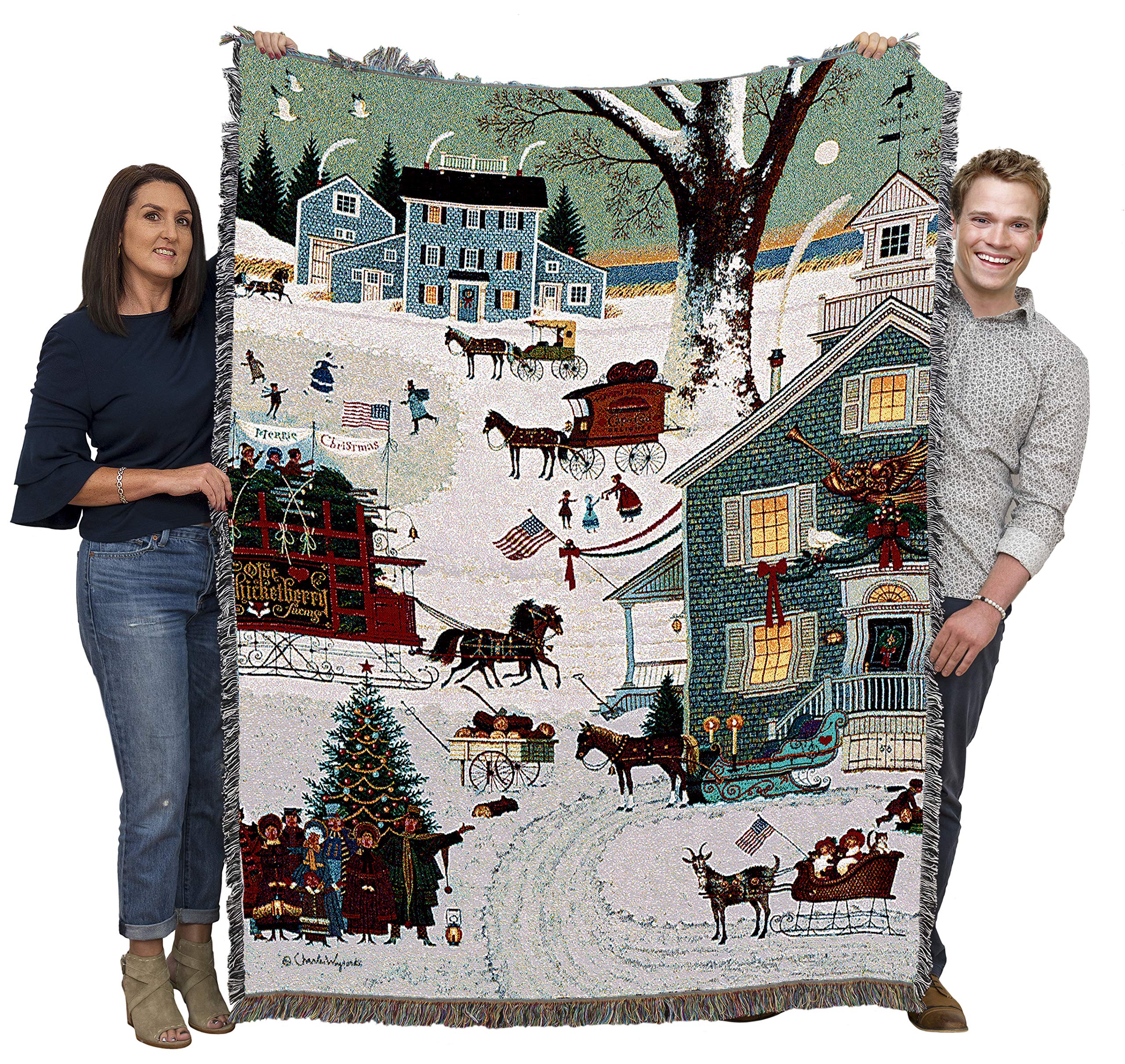 Pure Country Weavers Cape Cod Christmas Blanket by Charles Wysocki - Early America Gift Tapestry Throw Woven from Cotton - Made in the USA (72x54)