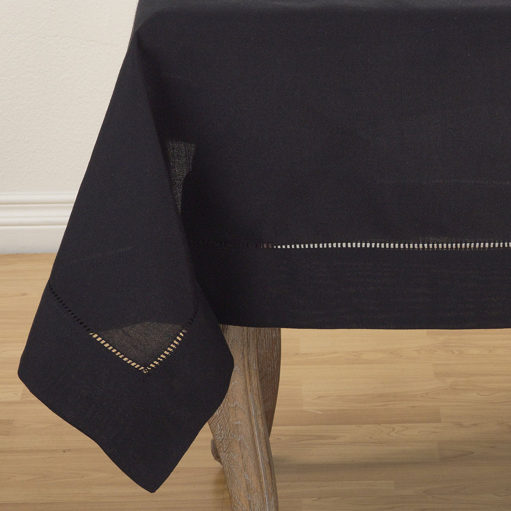 SARO LIFESTYLE Hemstitched Border Tablecloth, Black, 60"x60"