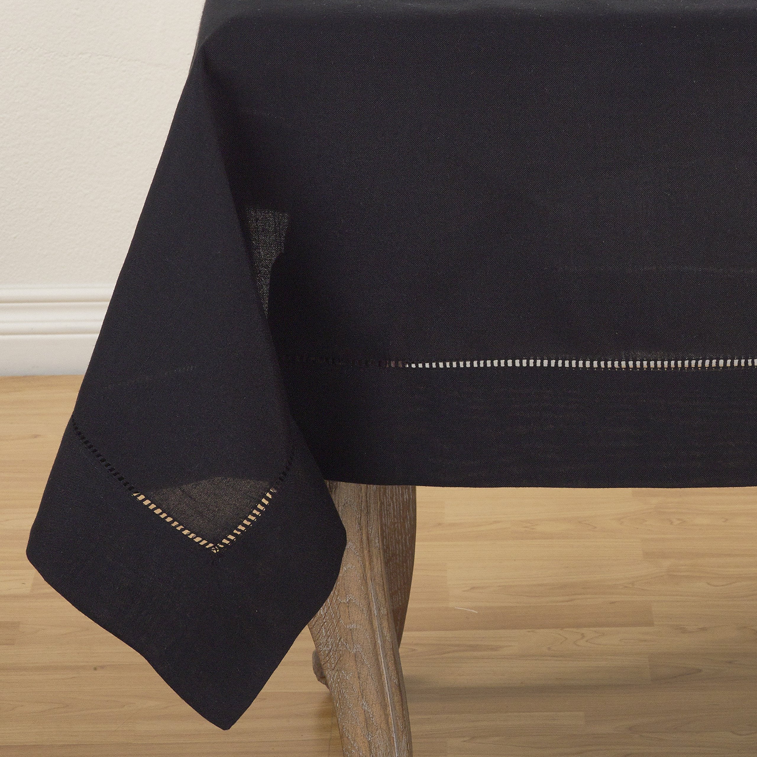 SARO LIFESTYLE Hemstitched Border Tablecloth, Black, 60"x60"