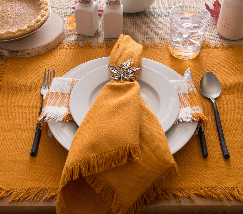 DII Everyday Collection, Fringed Solid Tabletop, Placemat Set, Pumpkin Spice, 6 Piece