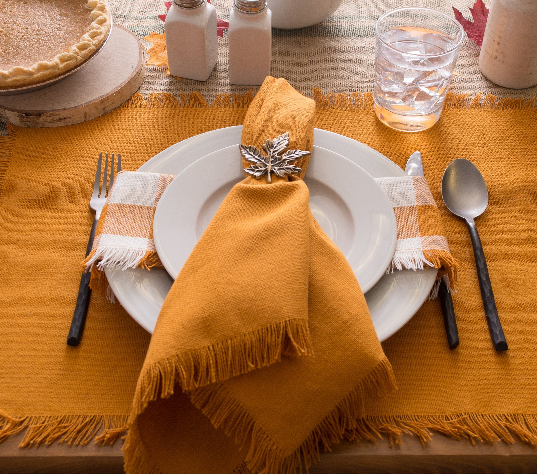 DII Everyday Collection, Fringed Solid Tabletop, Placemat Set, Pumpkin Spice, 6 Piece