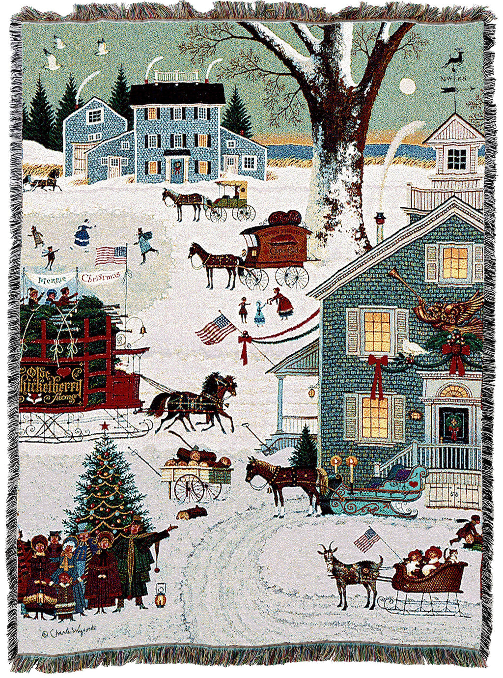 Pure Country Weavers Cape Cod Christmas Blanket by Charles Wysocki - Early America Gift Tapestry Throw Woven from Cotton - Made in the USA (72x54)