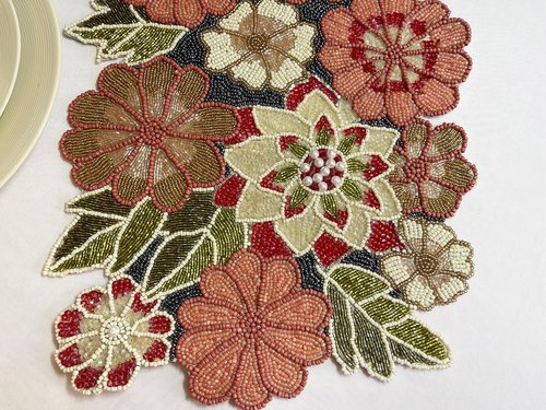 Enliven Handmade Spring Beaded Table Runner, 13x36 Inches Lightweight Decorative Table Runner, Perfect for Dining/Wedding/Party/Everyday Use & Easy to Clean, Elegant Floral Beaded Runner (Multicolor)