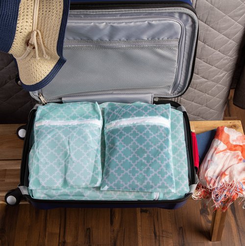 DII Laundry Storage Collection Mesh Zippered, Large/Medium/Small Set, Aqua Lattice, 6 Piece