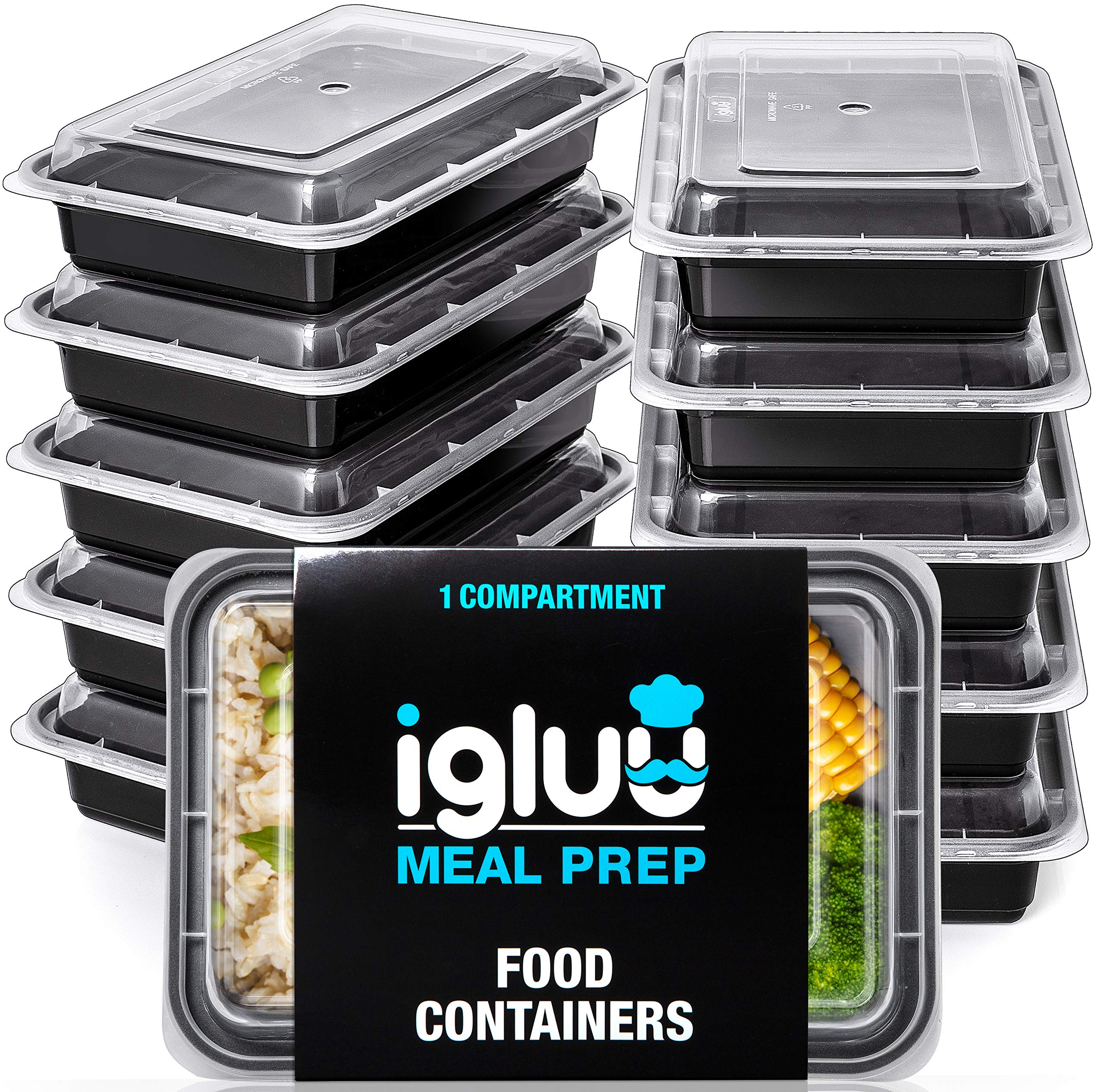 Igluu Meal Prep Containers Reusable (20 Pack) – Food Containers with Lids – Stackable, Microwave, Freezer & Dishwasher Safe – 28oz – 1 Compartment – BPA-Free