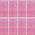 Skiennix Pink Backdrop - 8 Pack Metallic Glitter Fringe Curtains | 3.28 FT x 7.05 FT Party Decor