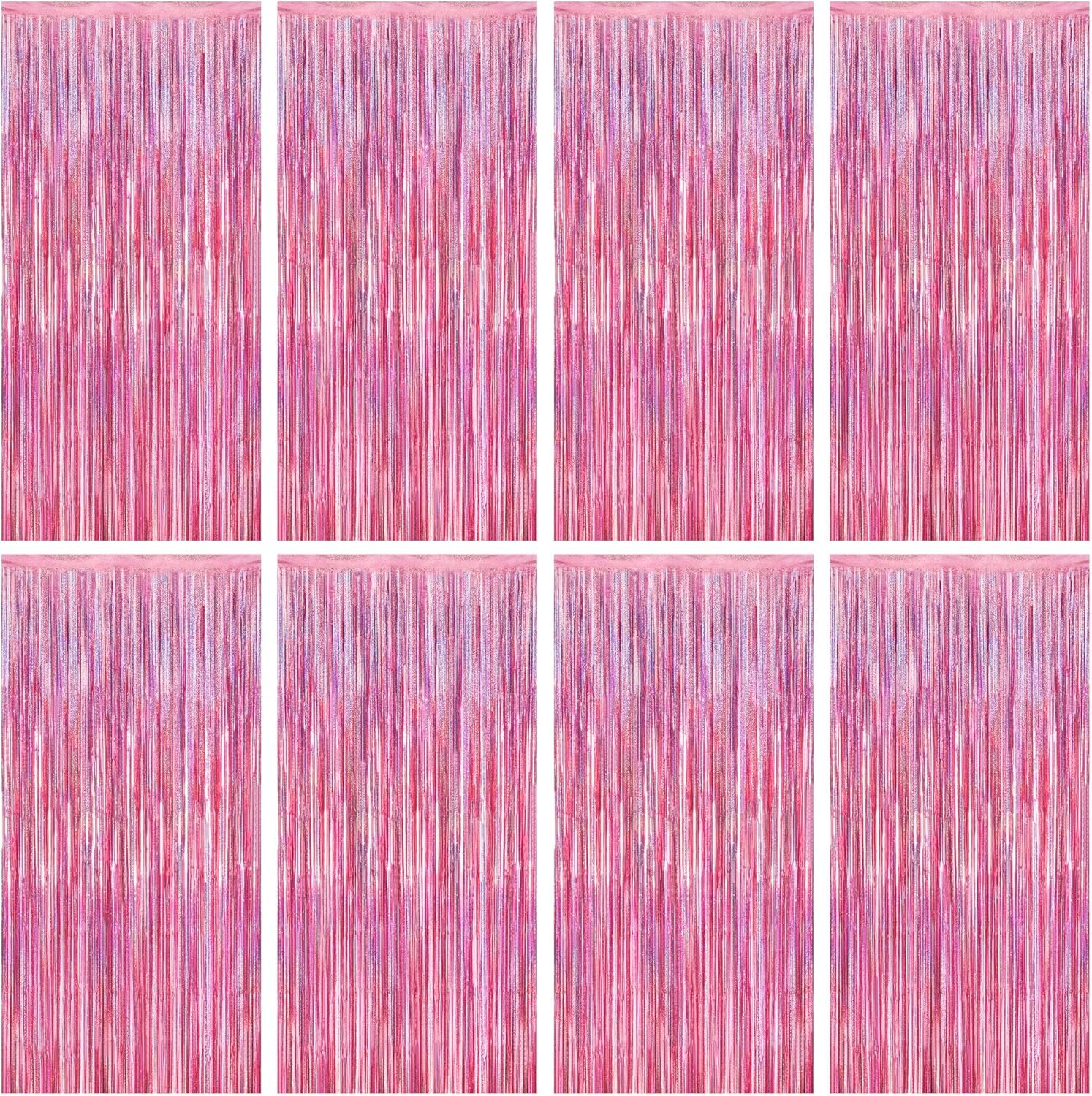 Skiennix Pink Backdrop - 8 Pack Metallic Glitter Fringe Curtains | 3.28 FT x 7.05 FT Party Decor