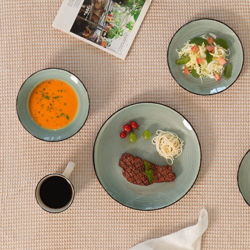 16 PC Spin Wash Dinnerware Dish Set for 4 Person | Mugs, Salad and Dinner Plates and Bowls Sets, Stylish Dishes with Highly Chip and Crack Resistant, Dishwasher and Microwave Safe, Green. QI004502.GN
