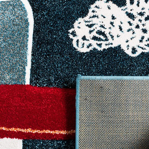 SAFAVIEH Carousel Kids Collection Area Rug - 4' Square, Navy & Ivory, Non-Shedding & Easy Care, Ideal for High Traffic Areas for Boys & Girls in Playroom, Nursery, Bedroom (CRK167N)