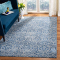 SAFAVIEH Brentwood Collection 3' x 5' Navy / Light Grey BNT860M Floral Damask Ogee Trellis Non-Shedding Living Room Bedroom Accent Rug