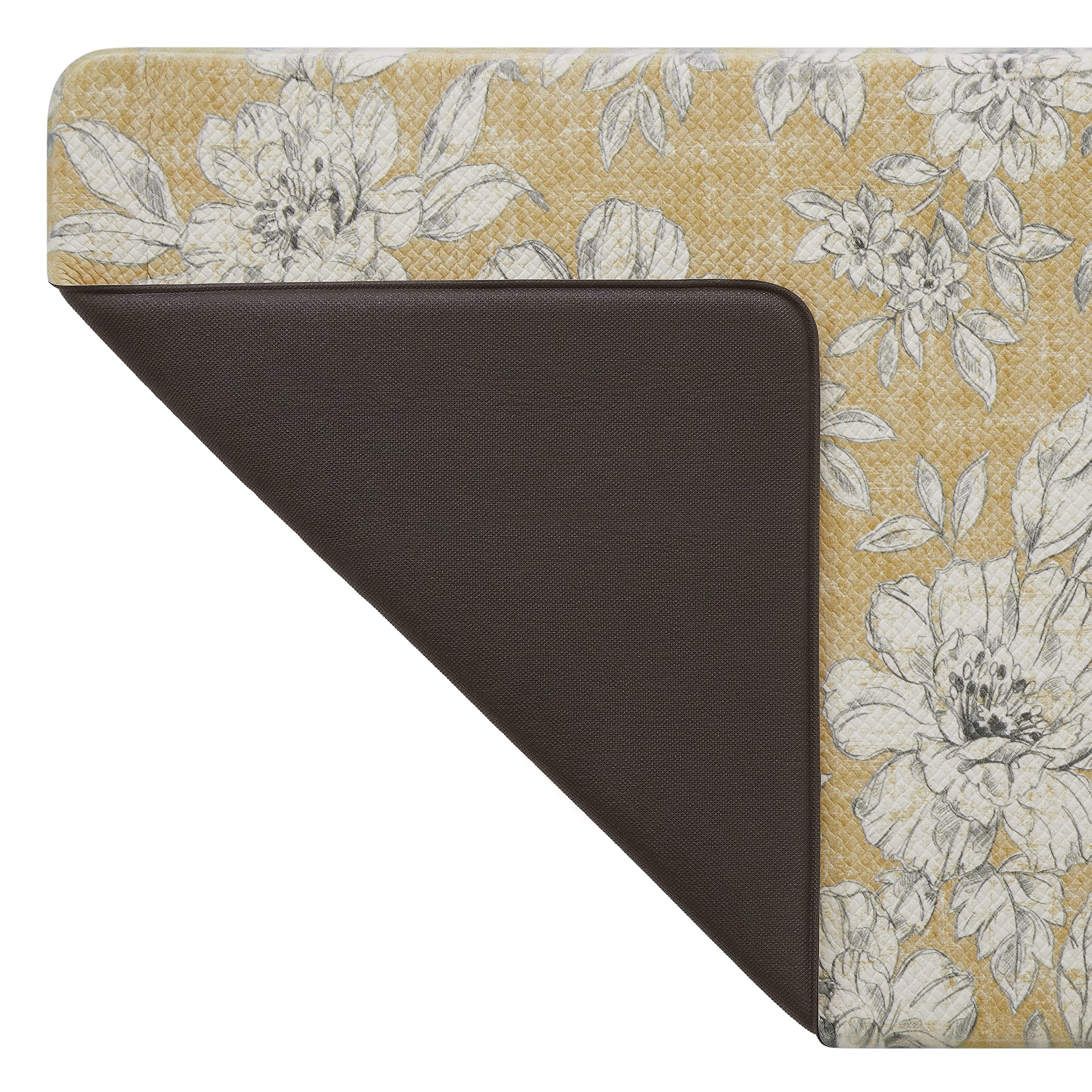 Laura Ashley - Anti-Fatigue Kitchen Mat, Iris Floral Design, Stain, Water & Fade Resistant, Cooking & Standing Relief, Non-Slip Backing, Measures 17.5" x 48", Tawny Yellow Iris
