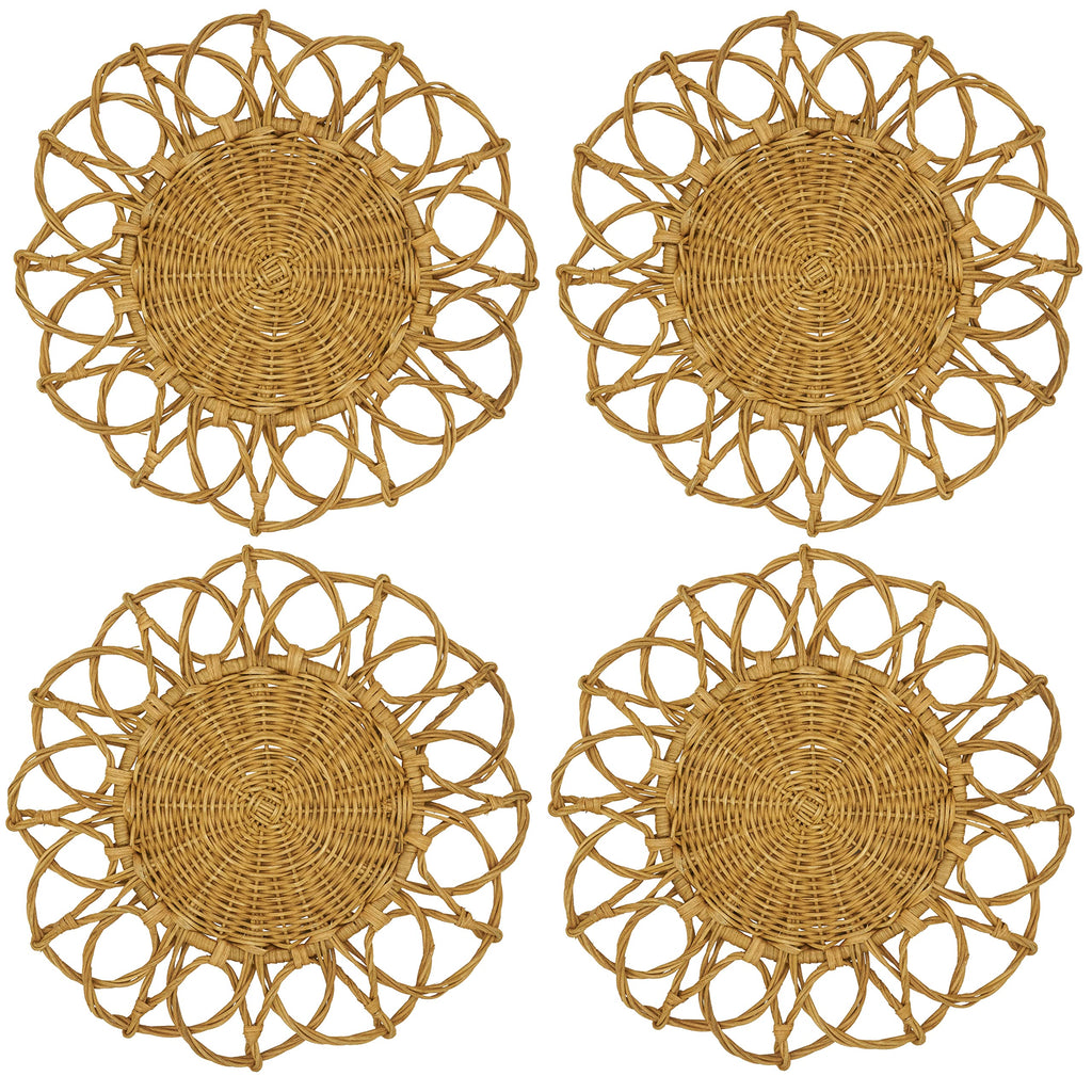 SARO LIFESTYLE Twisted Rattan Placemat (Set of 4), 15", Caramel