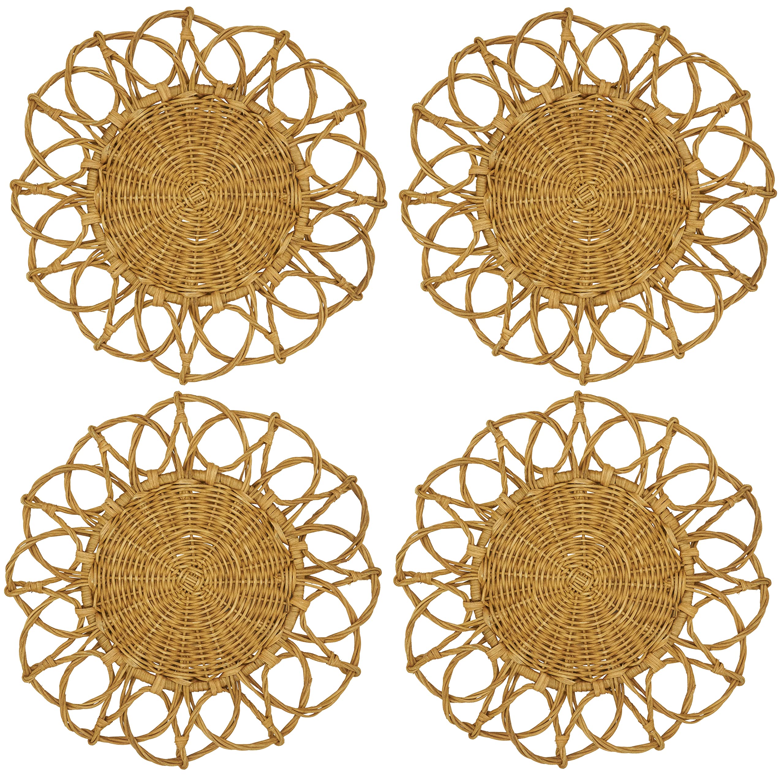 SARO LIFESTYLE Twisted Rattan Placemat (Set of 4), 15", Caramel