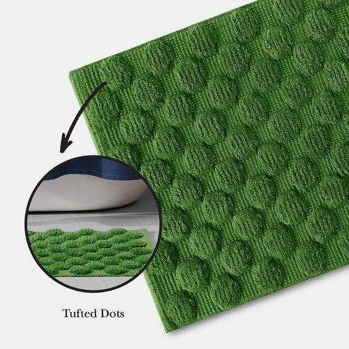 Kate Spade New York Dotted Woven Bath Rug, 17 in x 24 in, Absorbent Bath Mat, Slip Resistant, Made from 100% Cotton, Machine Washable, Green