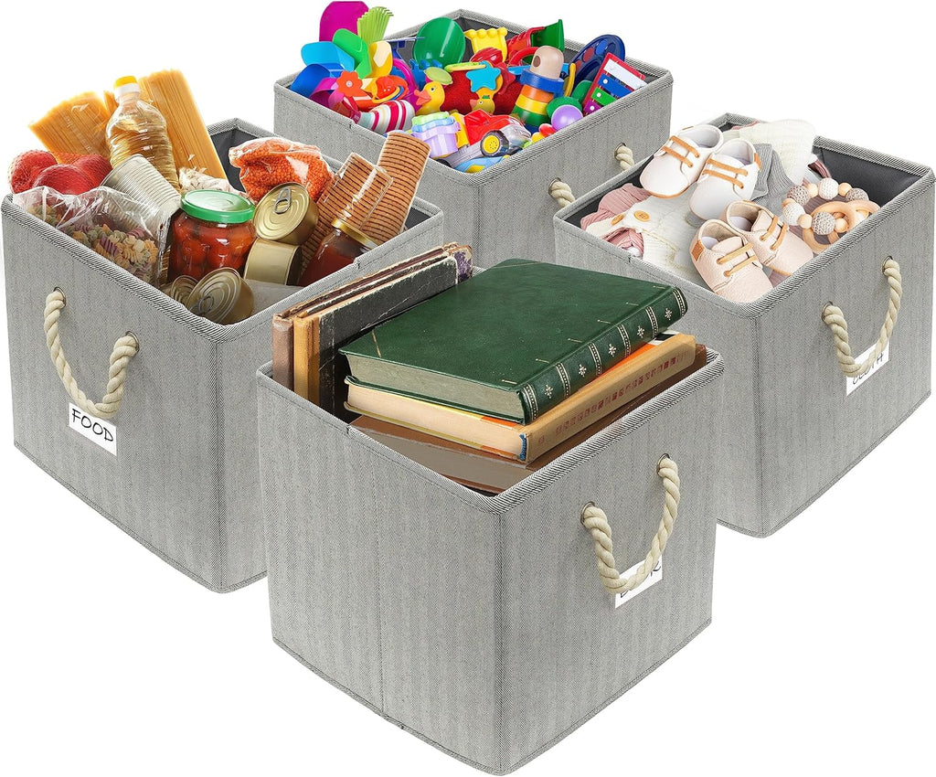 Simple Houseware 13-Inch Cube Storage Bins - Stylish Gray Bins with Braided Handles | 3 Pack