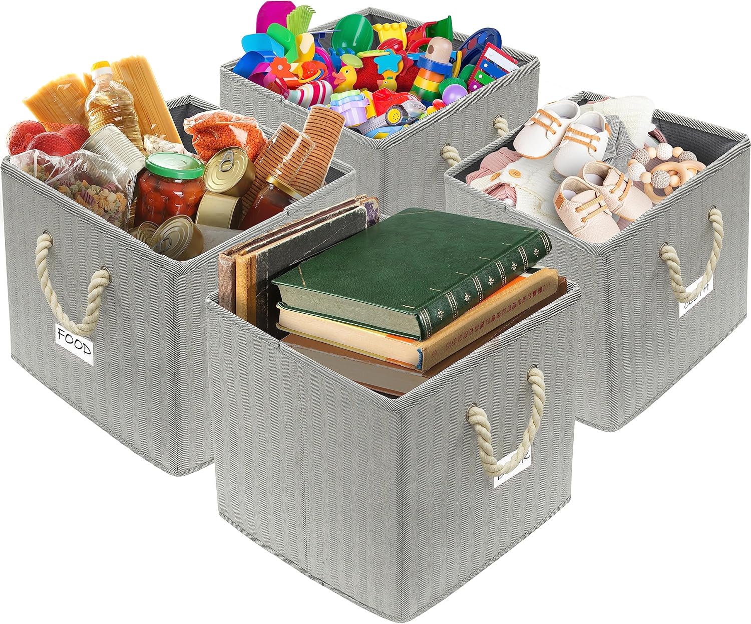 Simple Houseware 13-Inch Cube Storage Bins - Stylish Gray Bins with Braided Handles | 3 Pack