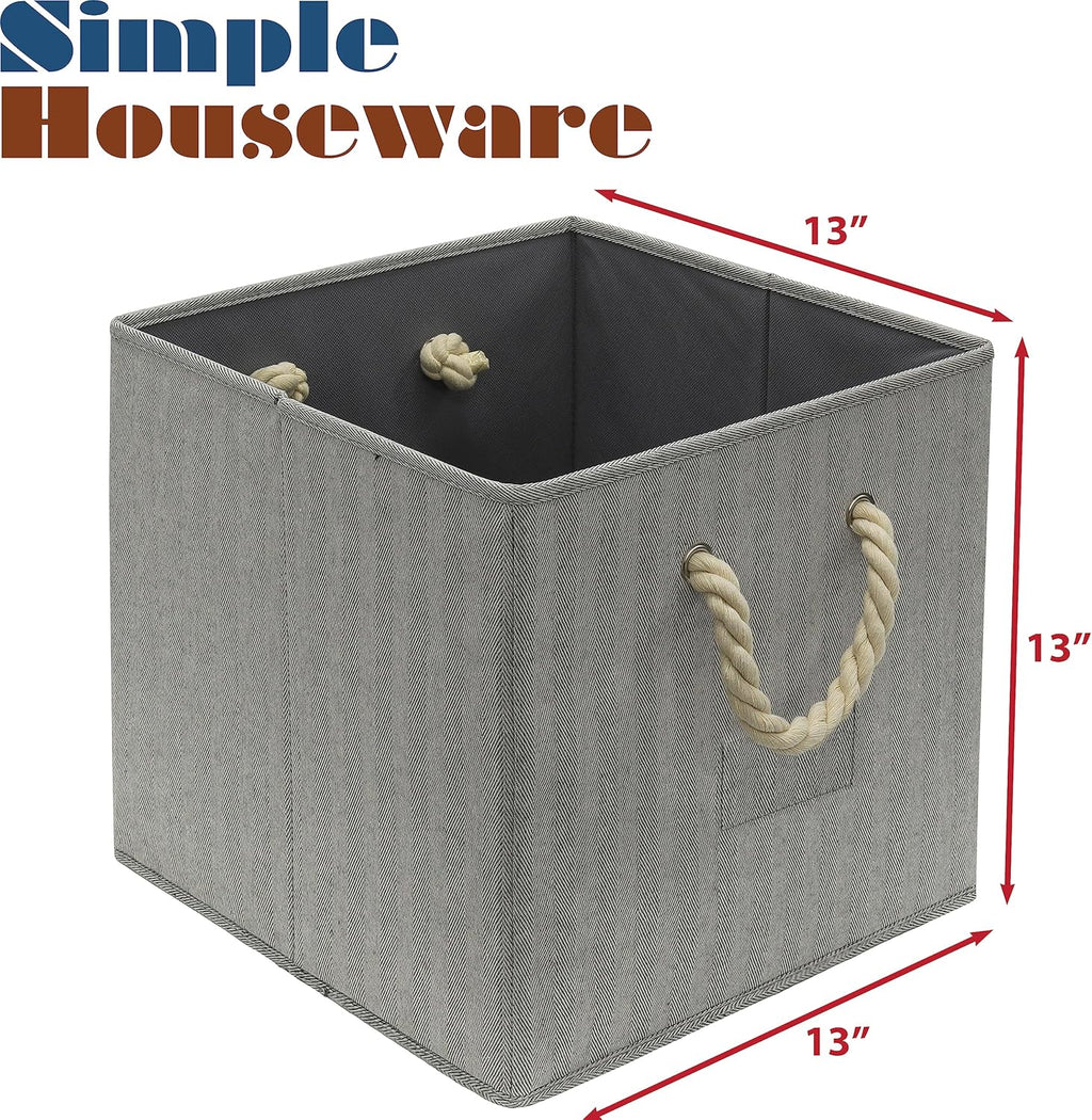 Simple Houseware 13-Inch Cube Storage Bins - Stylish Gray Bins with Braided Handles | 3 Pack