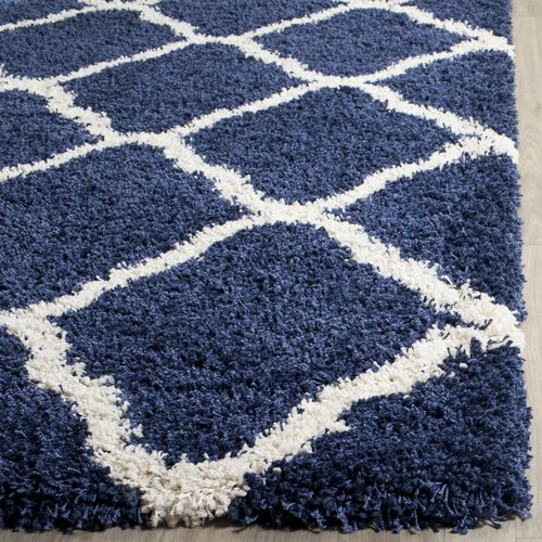 SAFAVIEH Hudson Shag Collection Accent Rug - 2' x 3', Navy & Ivory, Trellis Design, Non-Shedding & Easy Care, 2-inch Thick Ideal for High Traffic Areas in Entryway, Living Room, Bedroom (SGH283C)