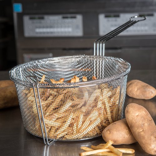 Carlisle FoodService Products Chrome Plated Steel Mesh Fryer Basket, 11.25" Diameter x 6.25" Depth