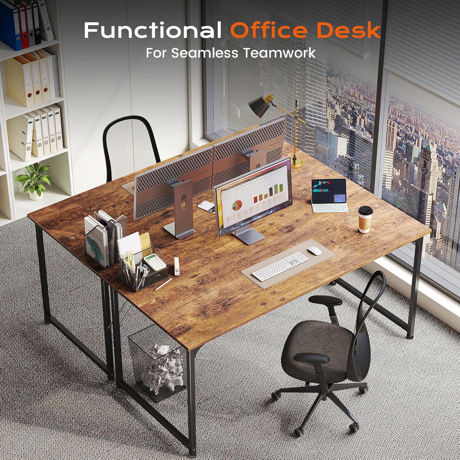 PRAISUN Computer Desk - 47" X 24" Rustic Brown Gaming & Office Writing Desk with Metal Frame