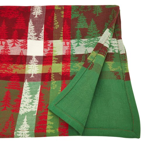 SARO LIFESTYLE Forêt Collection Plaid Christmas Tree Design Cotton Table Topper Tablecloth, 65" x 104", Multi