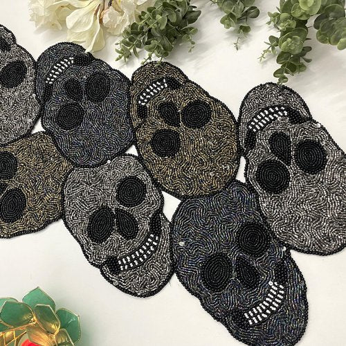 Enliven Handmade Bead Table Runner, Halloween Skull, Fall Runner