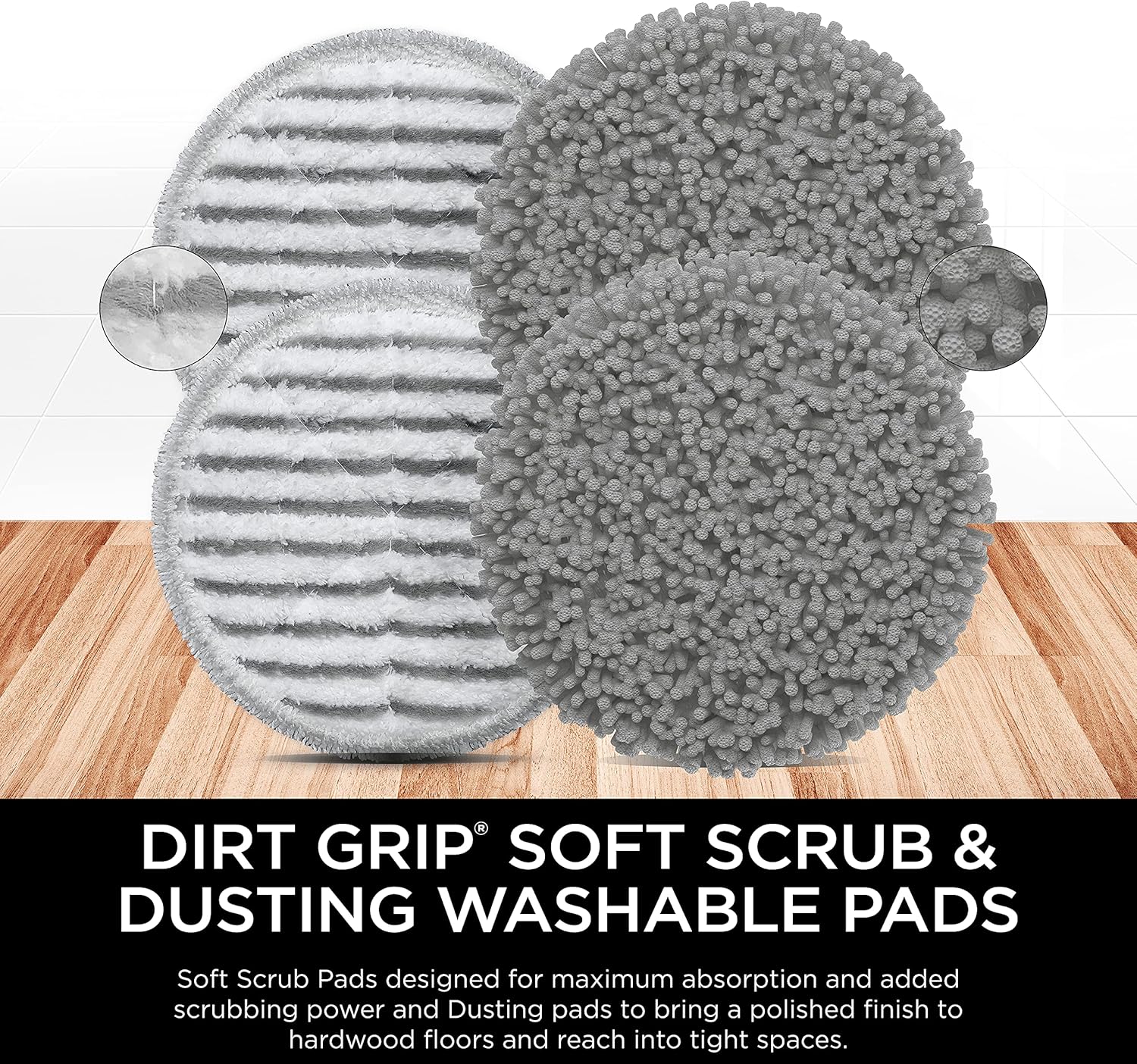 Shark Steam & Scrub Washable Pads - Powerful Cleaning for All Sealed Hard Floors | Compatible with S8001, S8201, S7201 & S7001 - Grey