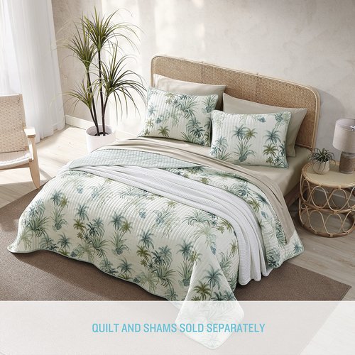 Tommy Bahama - Twin Quilt, Reversible Cotton Bedding, Floral Bedding Set (Serenity Palm Blue, Twin)