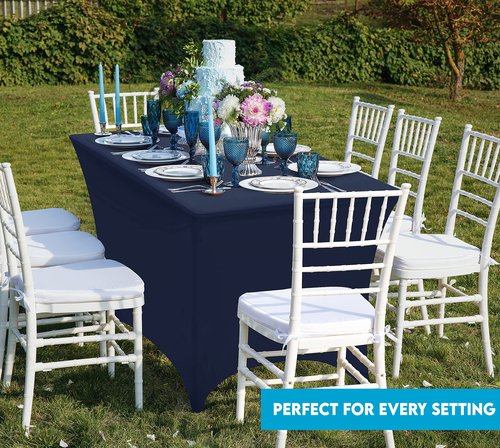 Utopia Kitchen Spandex Tablecloth 2 Pack [6FT, Navy Blue] Tight, Fitted, Washable and Wrinkle Resistant Stretch Table Cloth Rectangle Cover for Trade Show, Weddings & Parties [72Lx30Wx30H Inch]