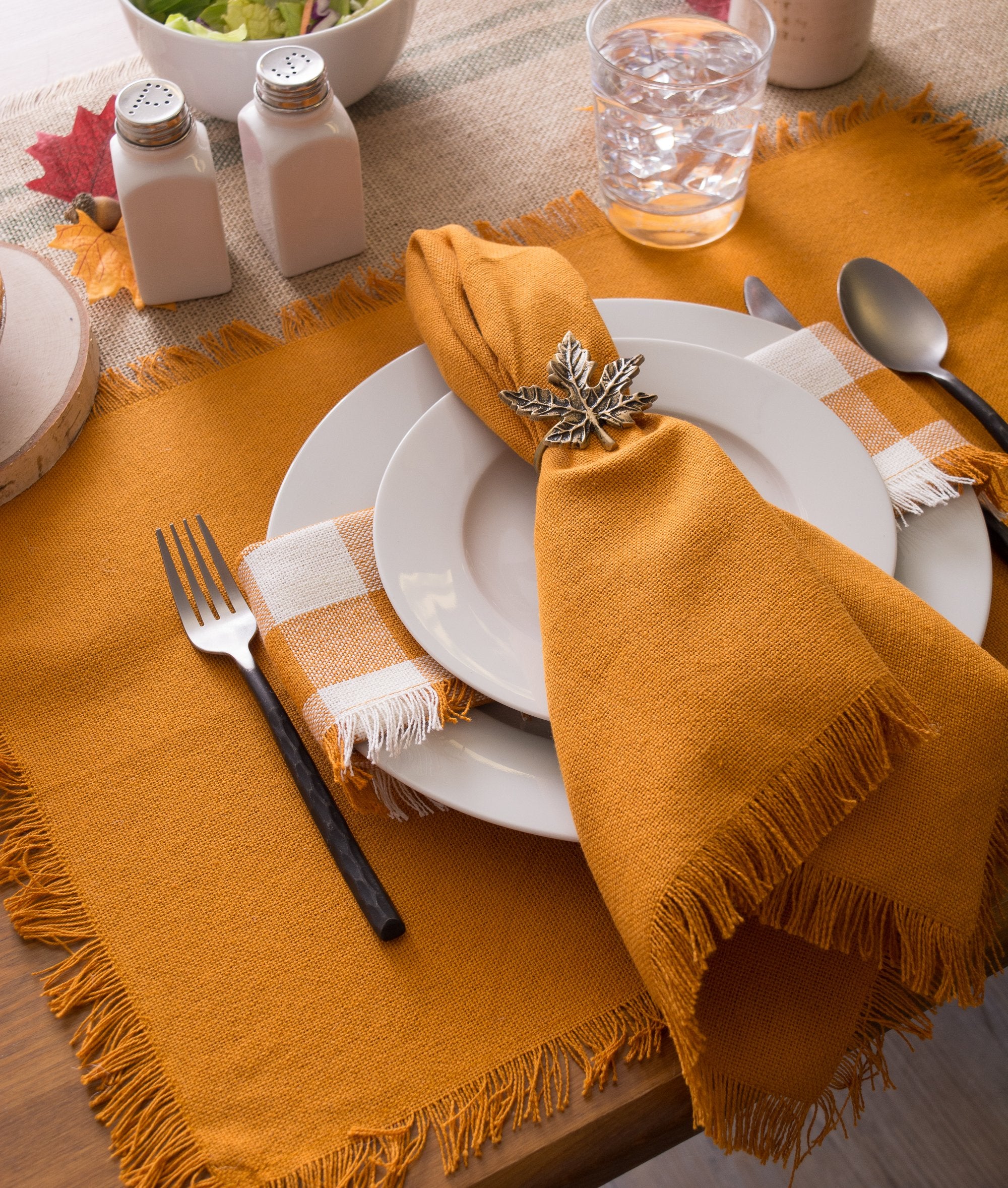 DII Everyday Collection, Fringed Solid Tabletop, Placemat Set, Pumpkin Spice, 6 Piece