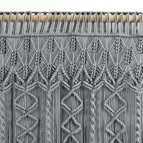 Lush Decor Boho Macrame Textured Cotton Valance, 40" W x 30" L, Gray - Boho Kitchen Curtains & Wall Decor - Macrame Valance - Bathroom Window Curtains