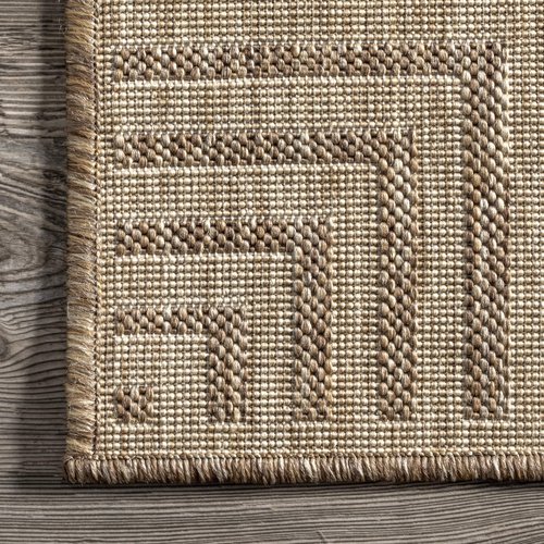 Nuloom Asha Light Brown/Ivory, 5' x 8', Casual, Striped Border, Soft and Cozy, High Traffic, Stain Resistant, Easy Clean, Durable Area Rug for Indoor/Outdoor Patio, Deck, Porch, Garden, Courtyard